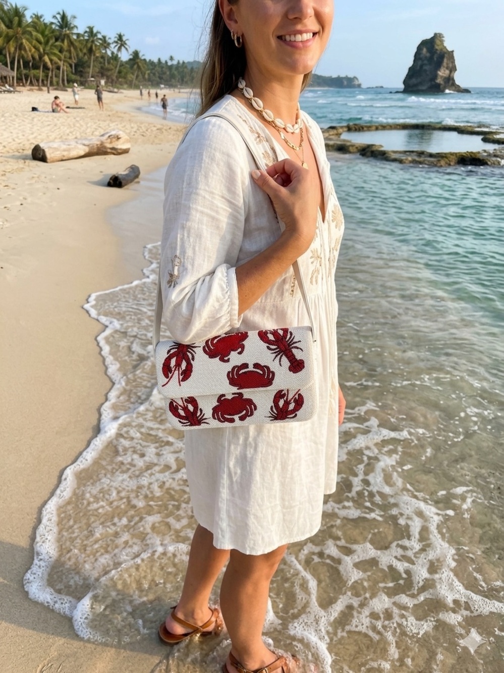 CRUISE READY! Luxury Beaded Lobster & Crab Handbag Coastal Chic Bag 🦀🦞